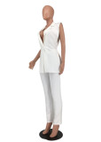 Women Casual Sleeveless Blazer and Pants Two Piece Set