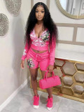 Women Retro Wing Print Casual Top and Shorts Two Piece Set