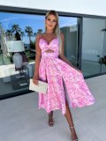 Women Summer V Neck Hollow Slit Suspender Dress