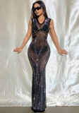 Women Sexy See-Through Beaded Bodycon Fishtail Dress