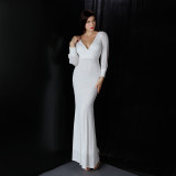 Women Formal Party Elegant Long Sleeve Sequin Fishtail Evening Dress