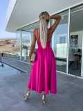 Women Summer V Neck Hollow Slit Suspender Dress