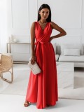 Women Spring Summer Solid v-neck Maxi Dress
