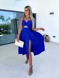Women Summer V Neck Hollow Slit Suspender Dress
