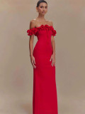 Women Spring and Summer Ruffle Off Shoulder Bodycon Dress