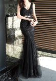 Women Formal Party Elegant Fishtail Sequined Evening Dress