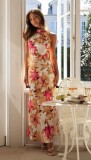 Women Sexy Lace-Up Halter Neck Lace Backless Print Maxi Dress