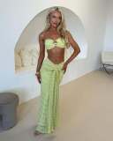Women Lace Jacquard Holidays Beach Swimsuit Two Piece Set