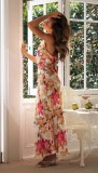 Women Sexy Lace-Up Halter Neck Lace Backless Print Maxi Dress