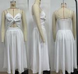 Women Summer V Neck Hollow Slit Suspender Dress