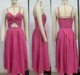 Women Summer V Neck Hollow Slit Suspender Dress