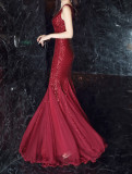 Women Formal Party Elegant Fishtail Sequined Evening Dress