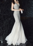 Women Formal Party Elegant Fishtail Sequined Evening Dress