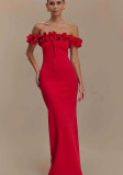 Women Spring and Summer Ruffle Off Shoulder Bodycon Dress