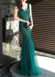 Women Formal Party Elegant Fishtail Sequined Evening Dress