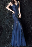 Women Formal Party Elegant Fishtail Sequined Evening Dress