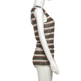 Women Summer Sexy Slash Shoulder Striped Top and Shorts Two Piece Set