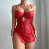 Women Lace See-Through Bodysuit T-Back Sexy Lingerie Two Piece Set