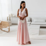Women Spring Summer Solid v-neck Maxi Dress