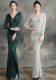 Women Formal Party Elegant Long Sleeve Sequin Fishtail Evening Dress