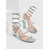 Women Summer Rhinestone Wrap High-heeled Roman High-heeled Sandals