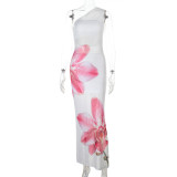 Women Mesh Slash Shoulder Bodycon Maxi Dress