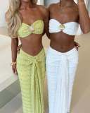 Women Lace Jacquard Holidays Beach Swimsuit Two Piece Set