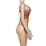 Women Summer Print Sexy Mesh Lace Bikini Three-Piece