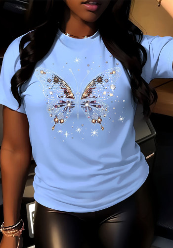 Women Butterfly Print Short Sleeve T-Shirt