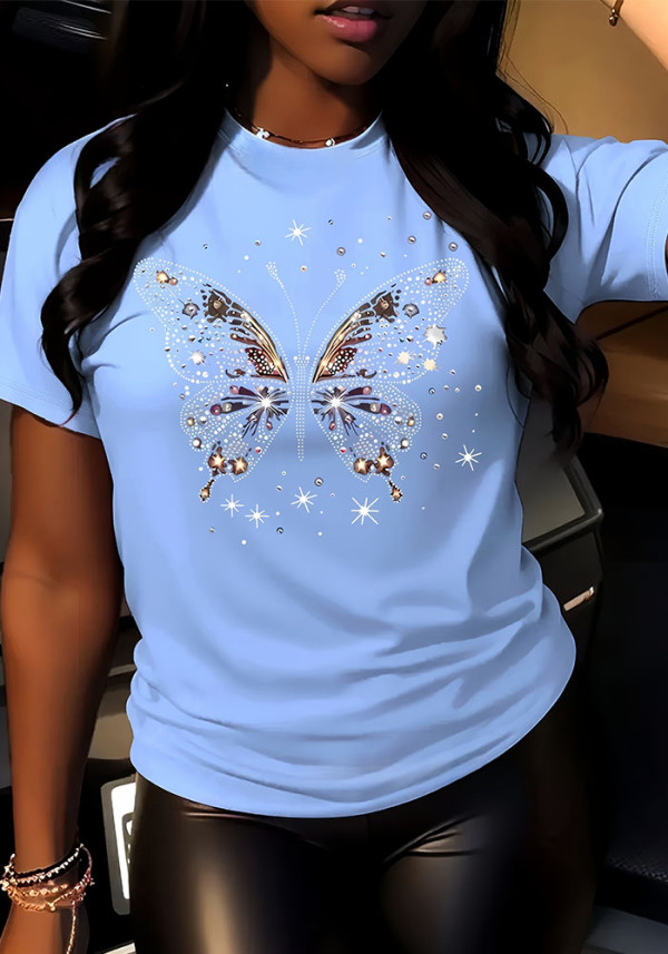 Women Butterfly Print Short Sleeve T-Shirt