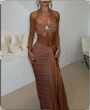 Women Lace Jacquard Holidays Beach Swimsuit Two Piece Set