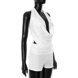 Women Summer Halter Neck Backless Strapless Top Shorts Two Piece Set