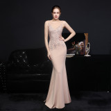 Women Lace Rhinestone Fishtail Evening Dress