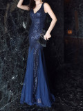 Women Formal Party Elegant Fishtail Sequined Evening Dress