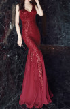 Women Formal Party Elegant Fishtail Sequined Evening Dress