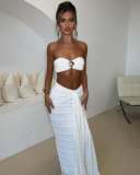 Women Lace Jacquard Holidays Beach Swimsuit Two Piece Set