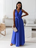 Women Spring Summer Solid v-neck Maxi Dress