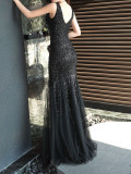 Women Formal Party Elegant Fishtail Sequined Evening Dress