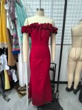 Women Spring and Summer Ruffle Off Shoulder Bodycon Dress
