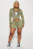 Women Retro Wing Print Casual Top and Shorts Two Piece Set
