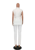 Women Casual Sleeveless Blazer and Pants Two Piece Set