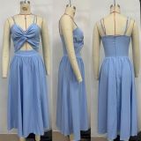 Women Summer V Neck Hollow Slit Suspender Dress