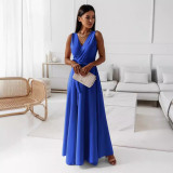 Women Spring Summer Solid v-neck Maxi Dress