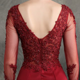 Women Beaded Long Sleeve Fishtail Evening Dress