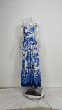 Women Elegant Print Backless Sleeveless Strap Dress