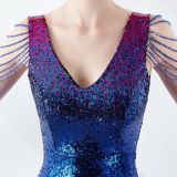 Women Gradient Color Crystal Diamond Chain Sexy Evening Dress
