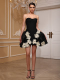 Women Black Strapless Bandage dress Tutu dress