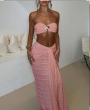 Women Lace Jacquard Holidays Beach Swimsuit Two Piece Set