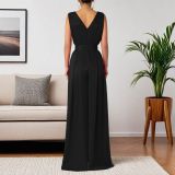 Women v-neck French wide-leg jumpsuit