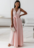 Women Spring Summer Solid v-neck Maxi Dress